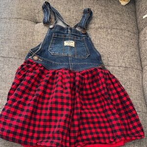 Oshkosh buffalo check denim overalls dress size 5T